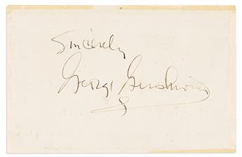 GERSHWIN, GEORGE. Large Signature, Sincerely / George Gershwin, on verso of leaflet advertising his appearance at Ben Bernies Theat